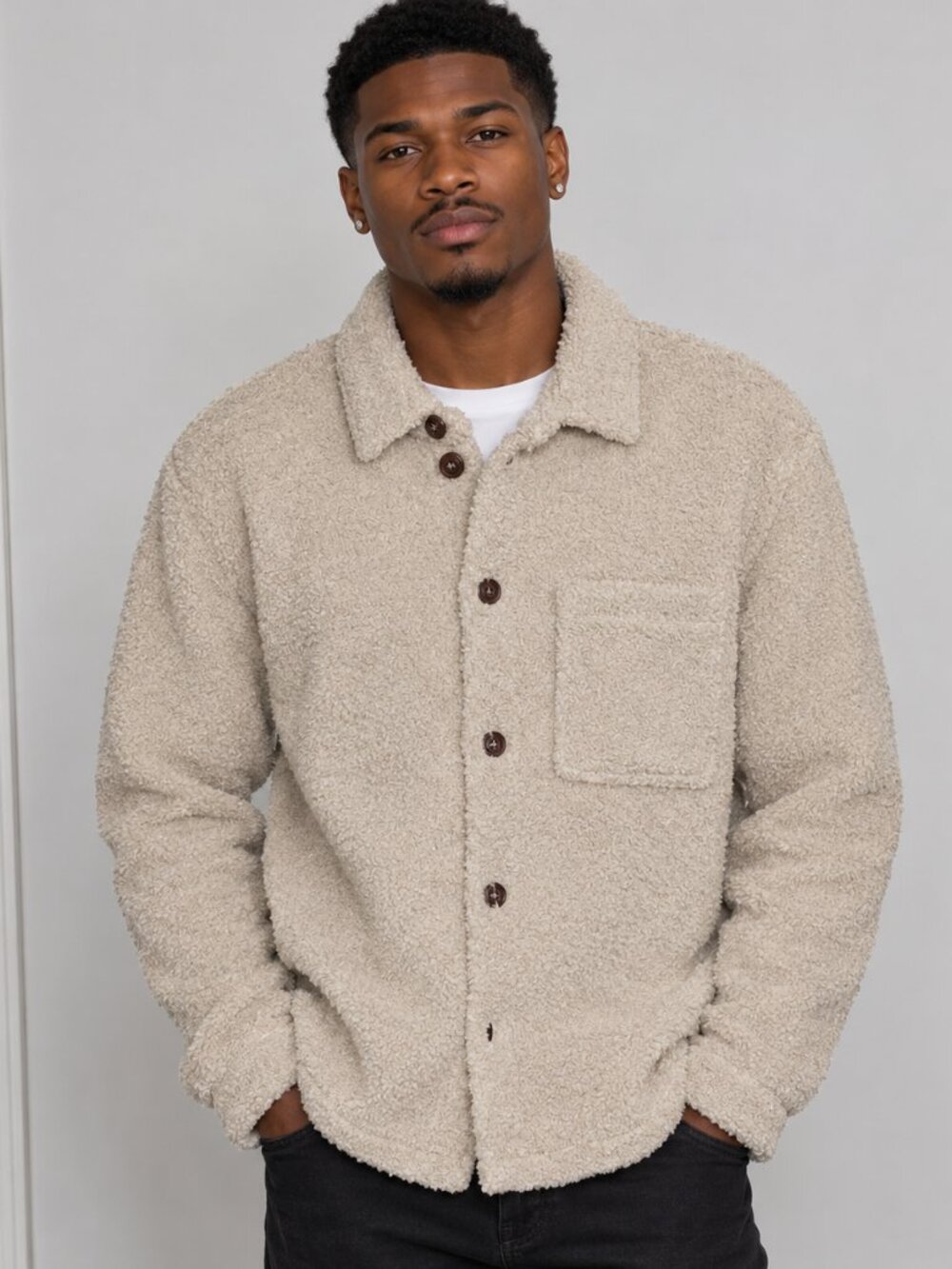 NWOT Truth Men's Off-White Sherpa Shirt Jacket SZ L